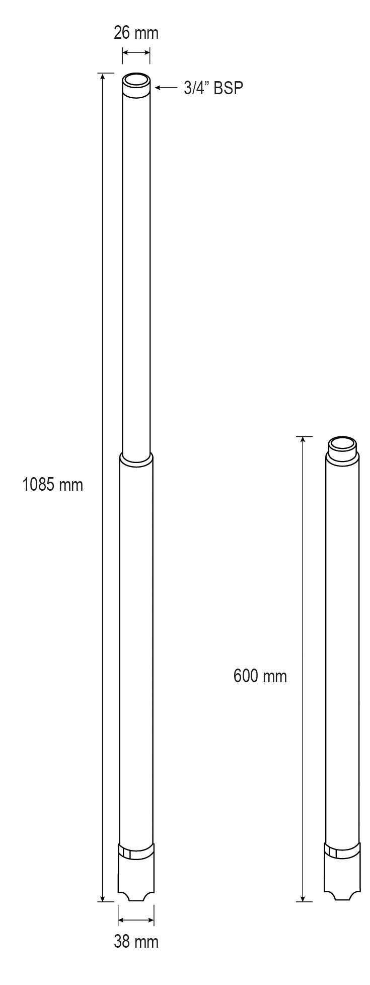 6 Inch Riser Tube Riser tube, telescopic with foot valve 600-1085 mm 3/4