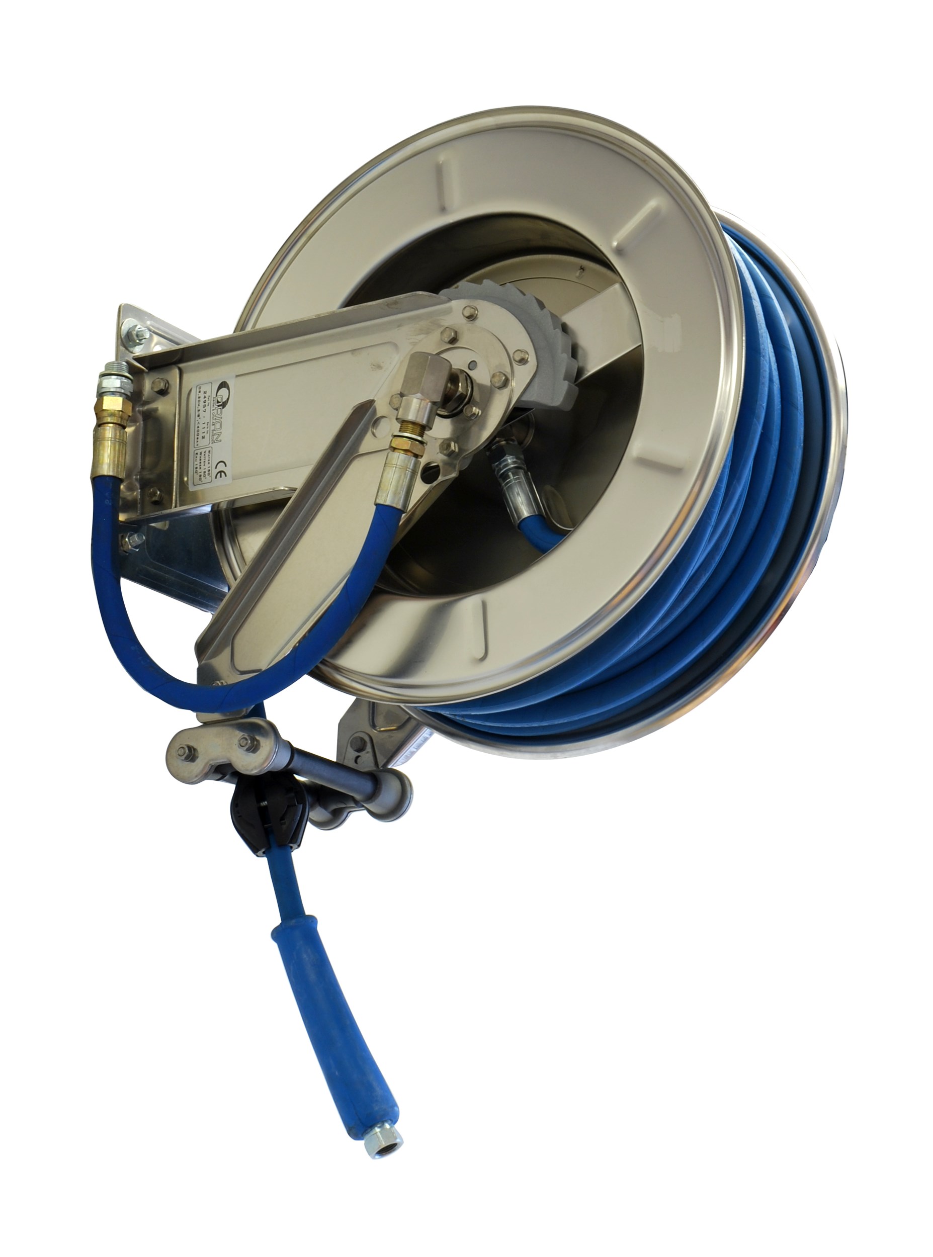 Retractable metal grease hose reel drum